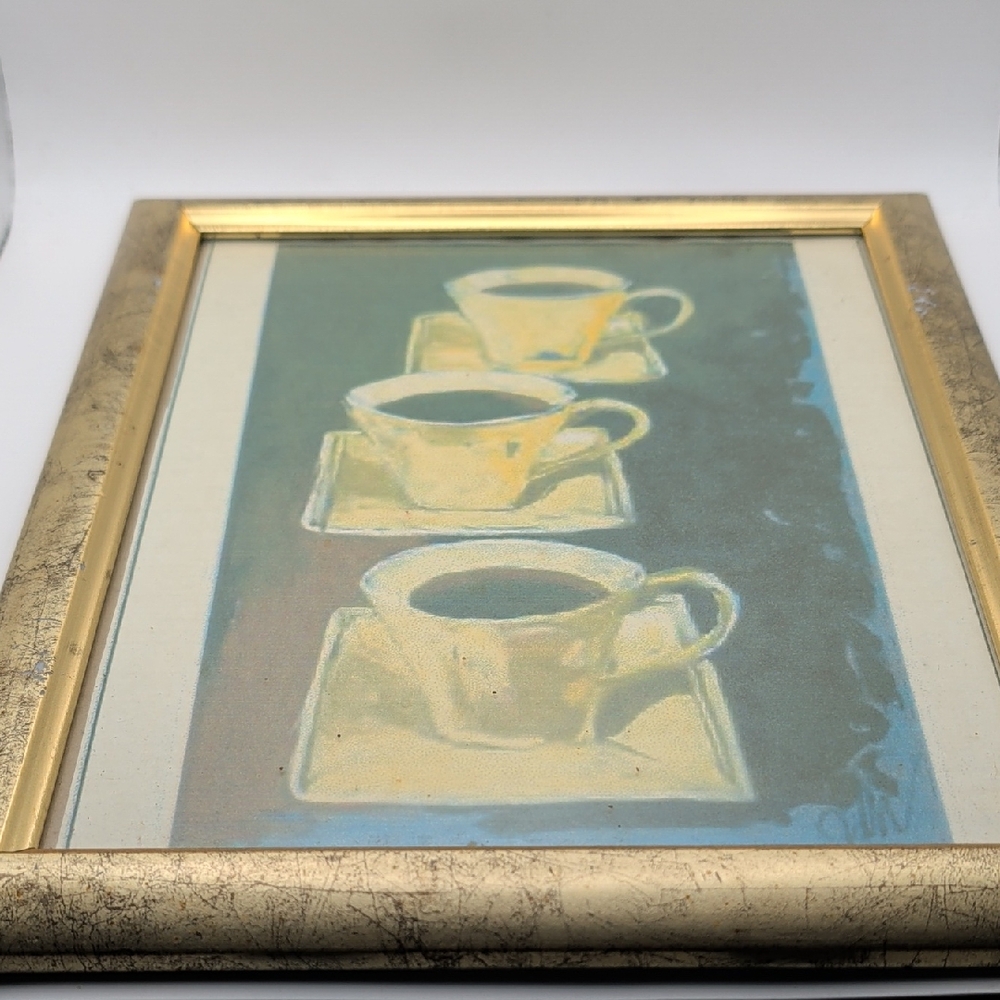 Vintage Oil Painting Coffee/Tea Cups In A Fram